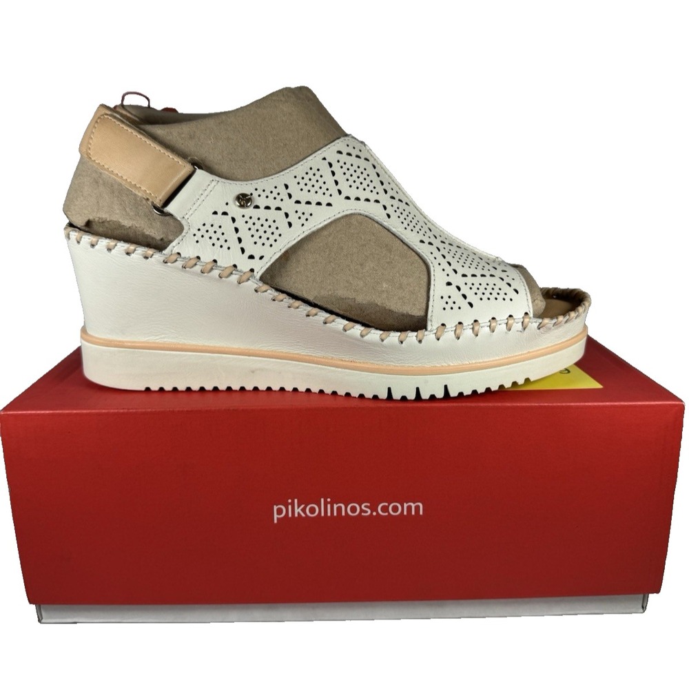 Pikolinos Aguadulce W3Z-1775C1 White Leather Wedge Sandals Nata Womens 40 NEW